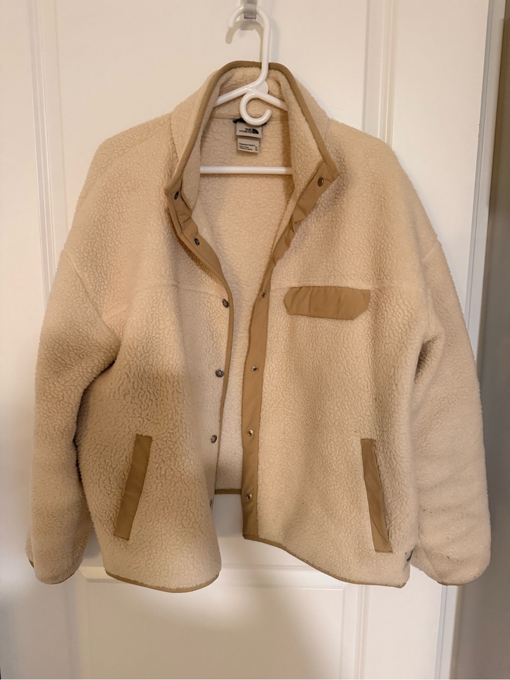 The North Face Women's Cream Sherpa Jacket with Tan Trim